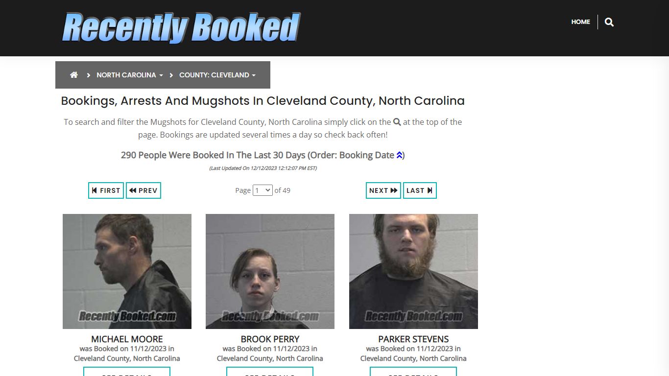 Bookings, Arrests and Mugshots in Cleveland County, North Carolina